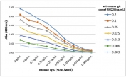ELISA Titration: the plate was coated with different amount of mouse IgA. A serial dilution of recombinant Mouse IgA antibody was used as the primary antibody and an alkaline phosphatase conjugated anti-rabbit IgG as the secondary.