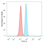 FACS staining of PFA-fixed human HeLa cells with PMS1 antibody (blue, clone PCRP-PMS1-2E11) and isotype control (red).